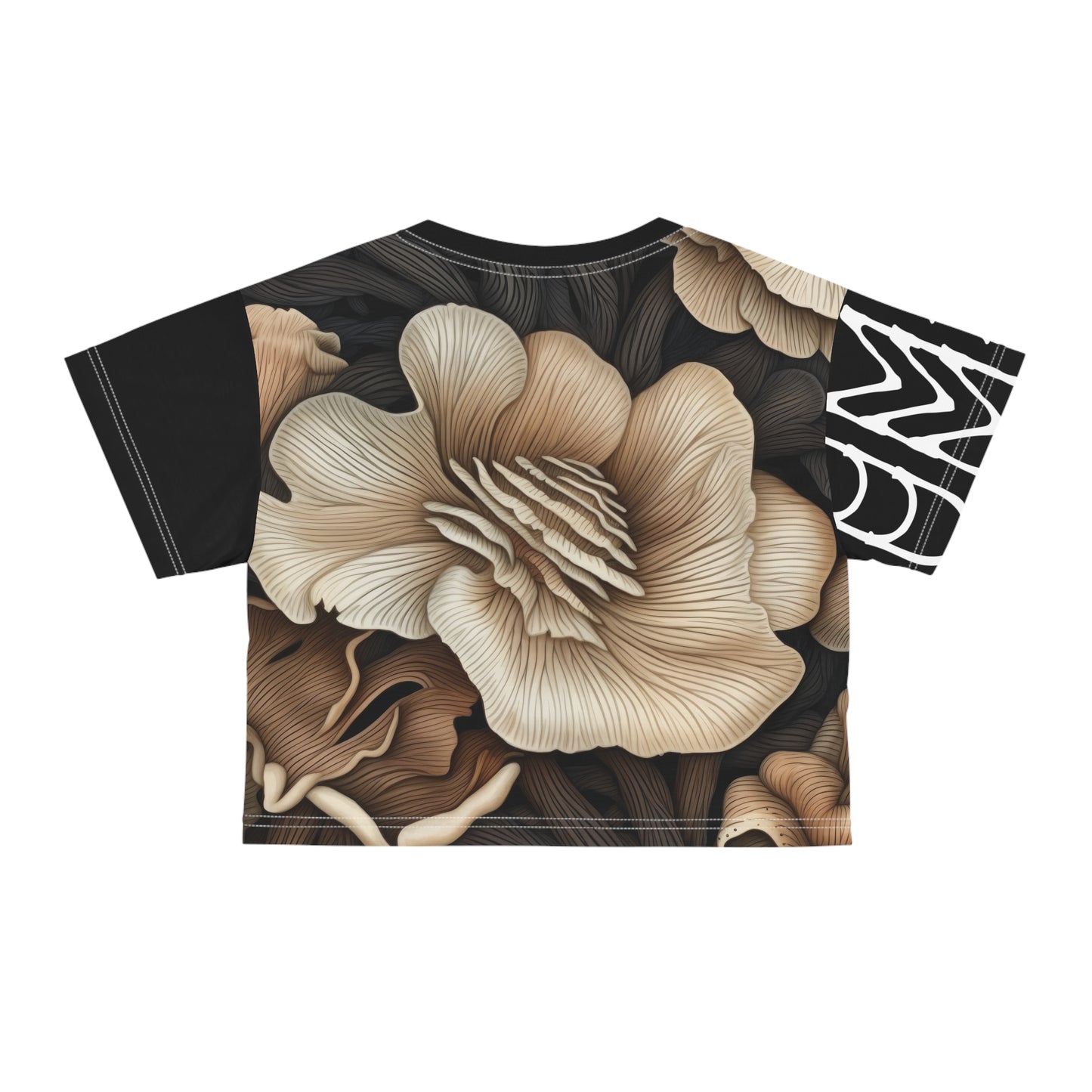 Crop Tee Flowers Mushrooms Black