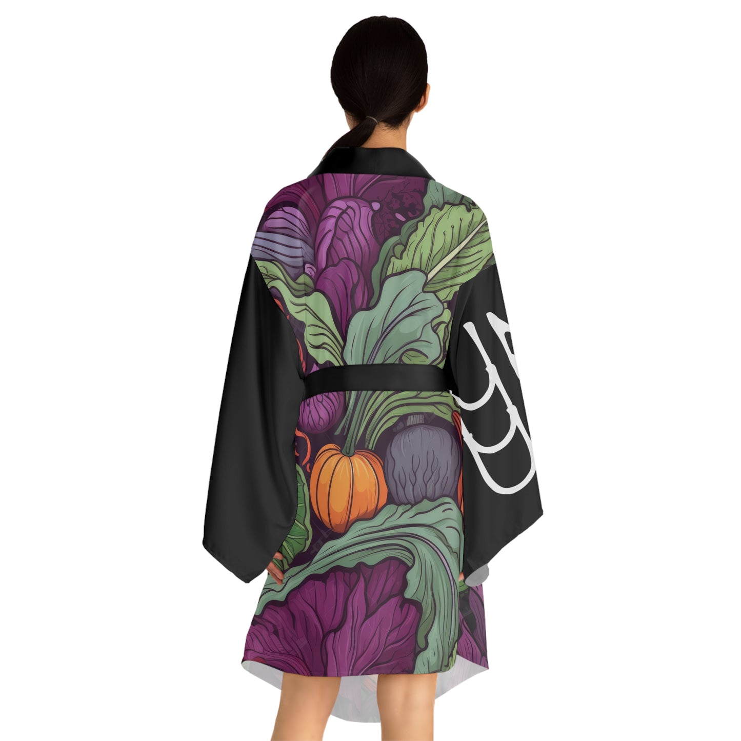Kimono style dresses Vegetables Black 