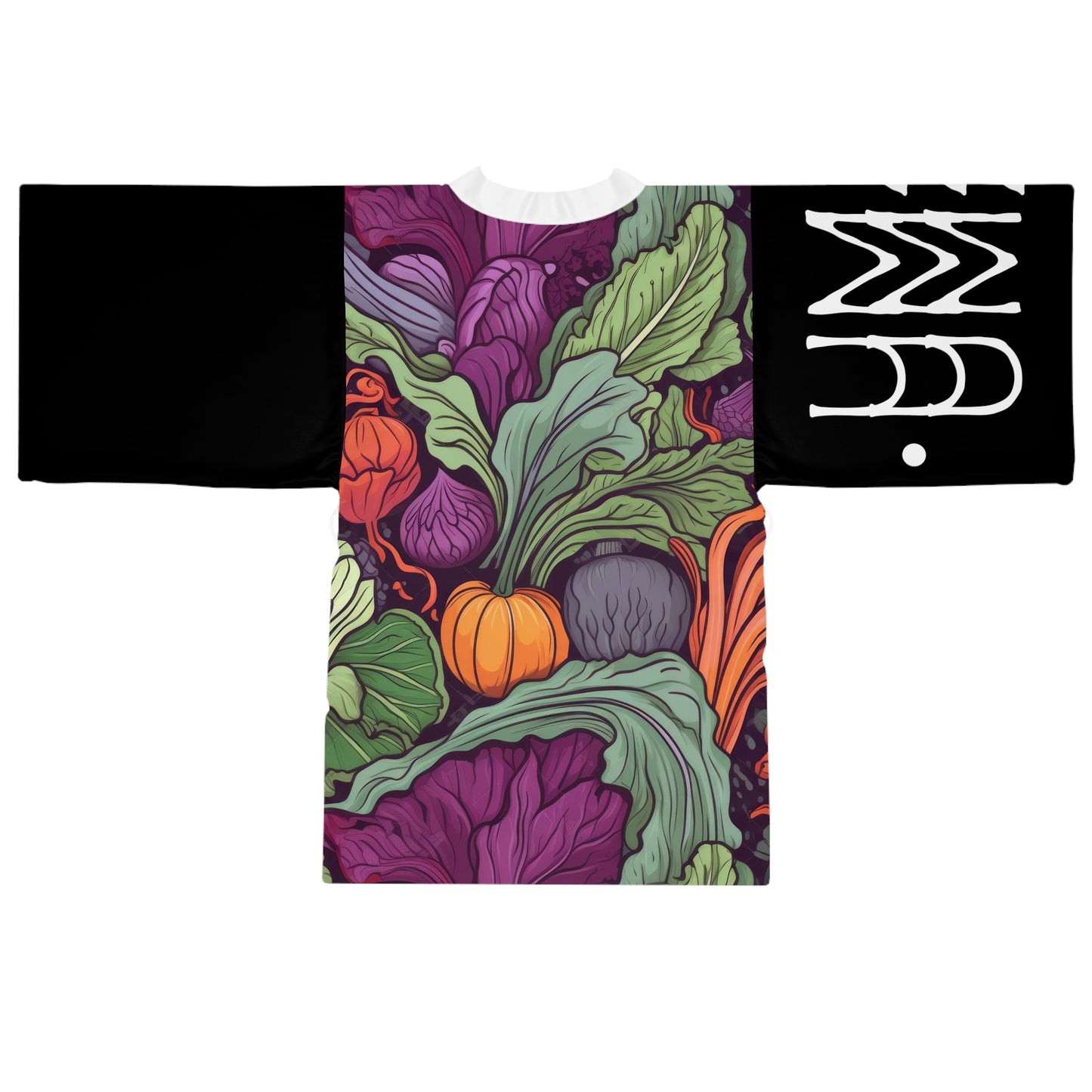 Kimono style dresses Vegetables Black 