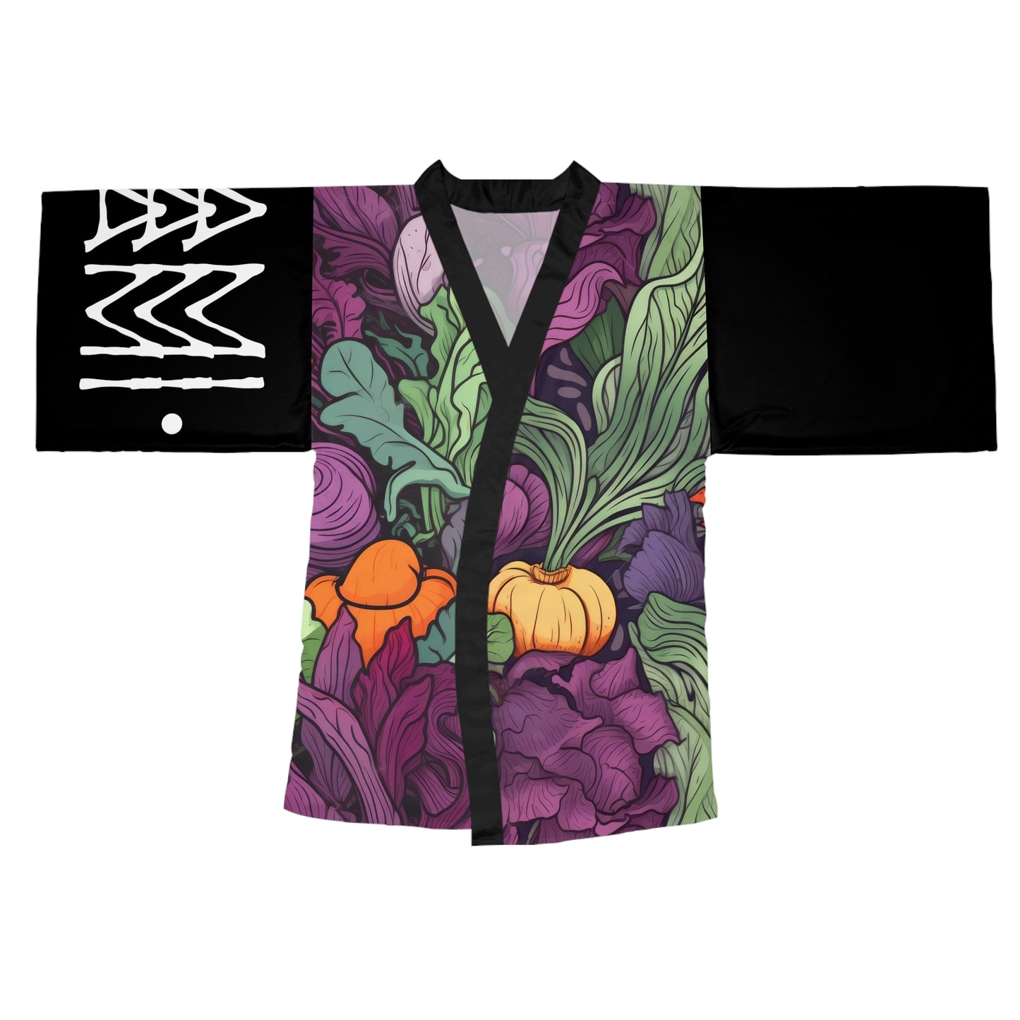 Kimono style dresses Vegetables Black 