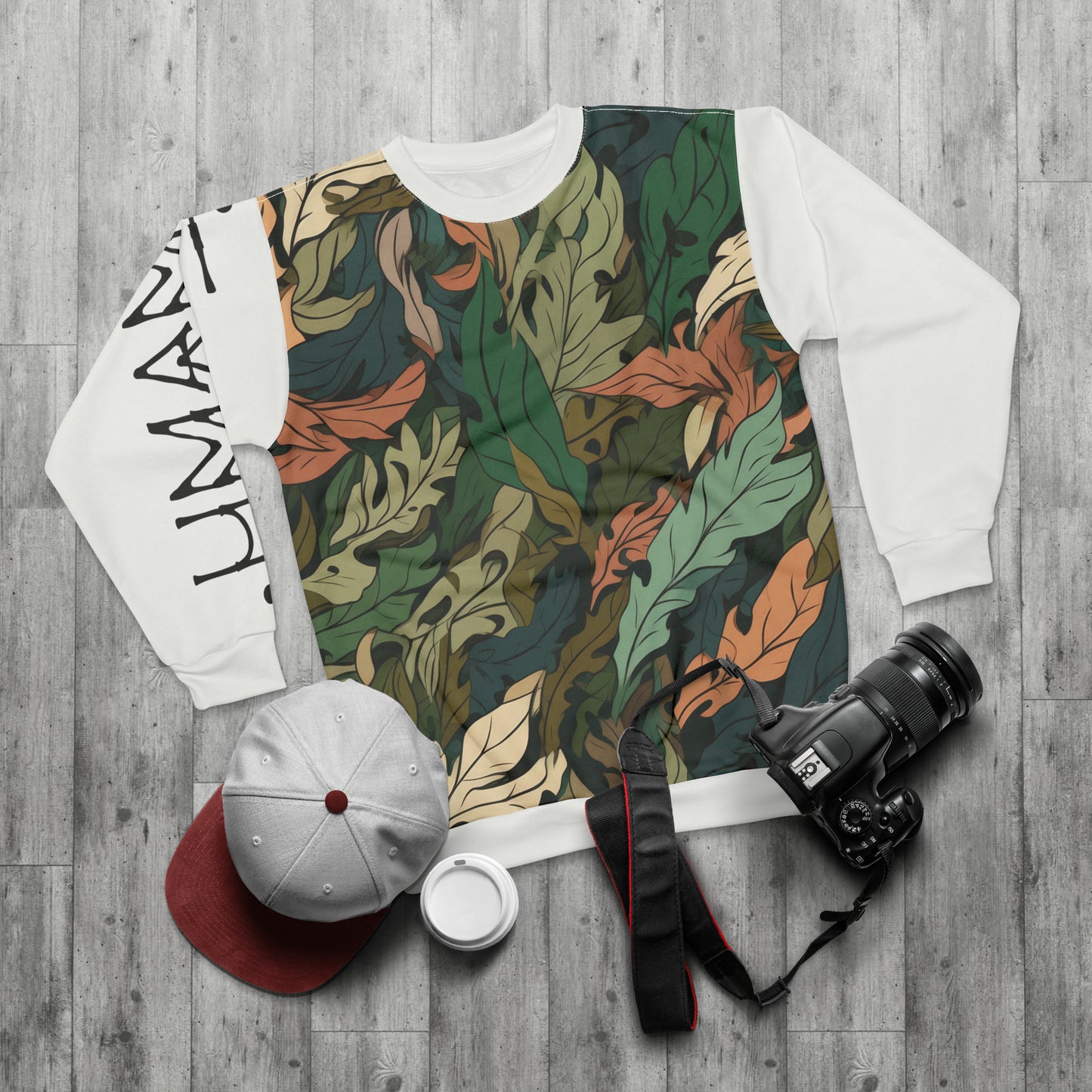Unisex Sweatshirt Camo Leaves White 