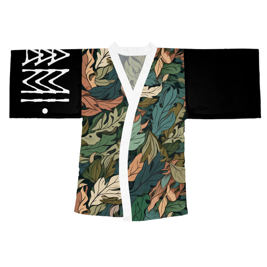Kimono Style Dresses Leaves Camo Black 